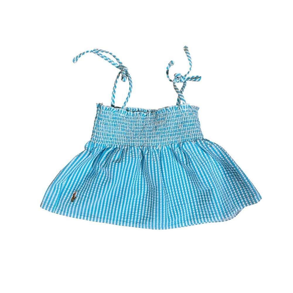 Ralph Lauren Infant Baby Girl Smocked Dress Top Size 3/3T Blue White 1 Piece NWT